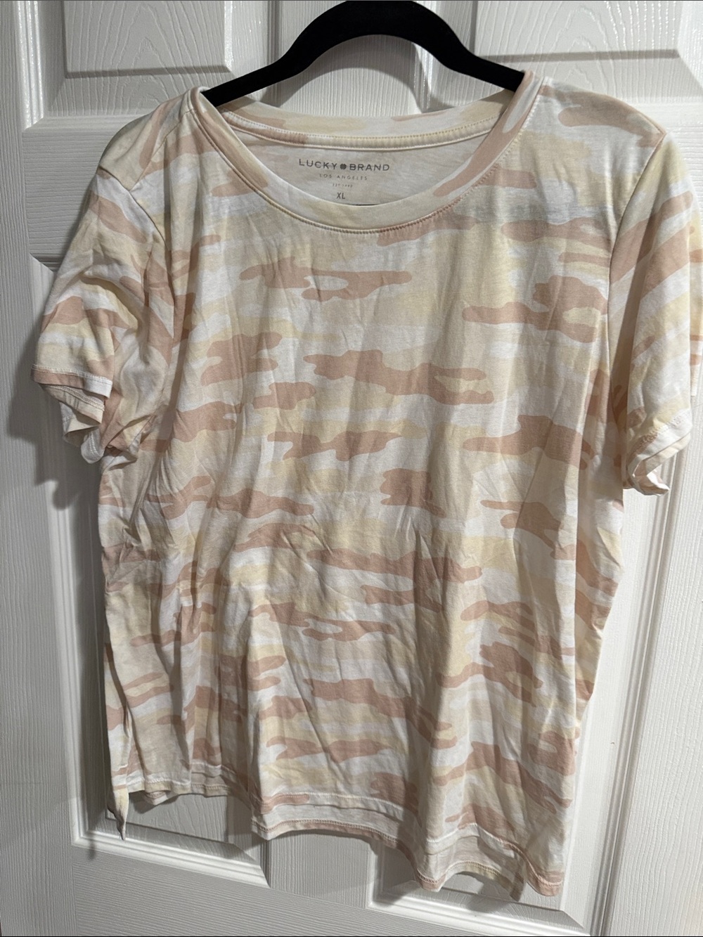 Lucky Brand Women's Short Sleeve Tee in Cream and Light Tan Camo